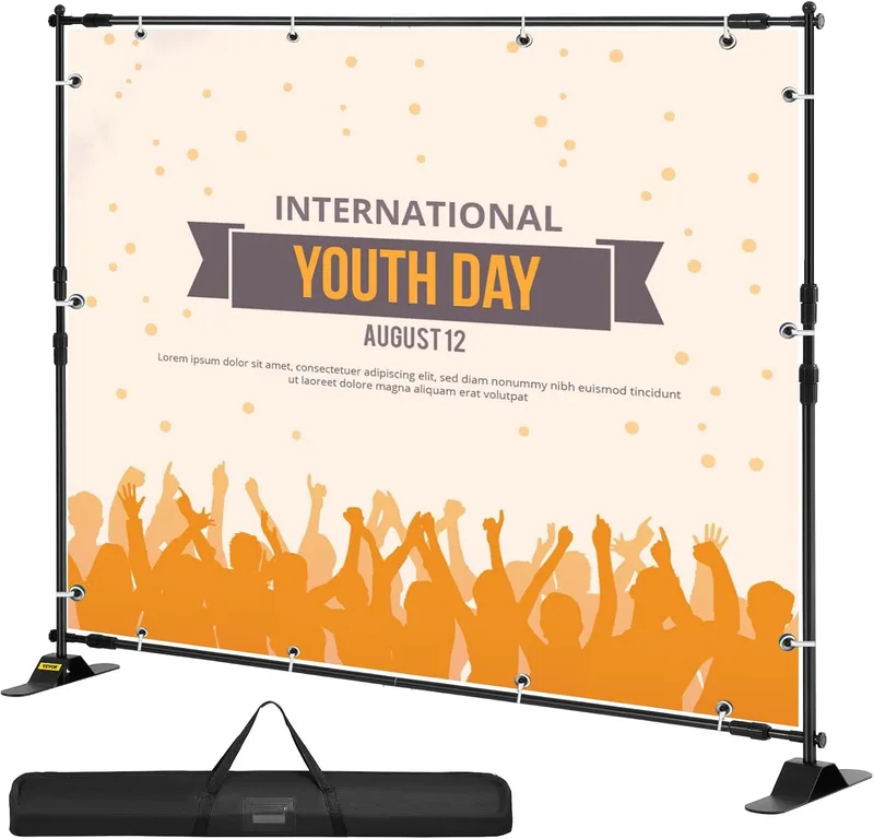 VEVOR ▫️ Suporte para painel publicitário de 2,4 m x 2,4 m, largura de 35" a 96", suporte para banner com altura ajustável de 40" a 96", para feiras comerciais — leve, telescópico e ajustável — expositor