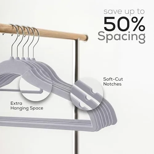 Utopia Home ▫️ Cabides de veludo - Cabides para fatos de veludo com barra de fixação - Antiderrapantes (Cinzento, embalagem de 50) 7