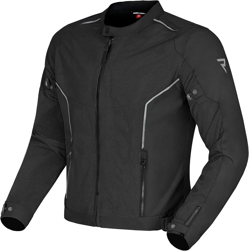 REBELHORN ▫️ Casaco de Moto Wave para Homem | Têxtil | Painéis de ventilação em malha | Proteções para cotovelos e ombros de nível 2 | Bolso de proteção nas costas | Tamanhos até ao 10XL