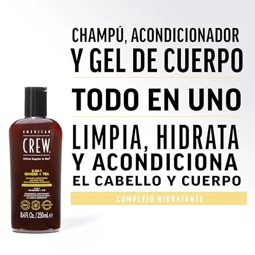 American Crew ▫️ 3 em 1 Ginger + Tea, Champô, Condicionador e Gel de Banho, Limpa e hidrata o cabelo e o corpo, mantém e repõe a barreira de hidratação, aroma revitalizante e energizante 6