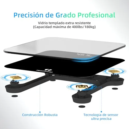 Healthkeep ▫️ Balança de casa de banho, balança digital com ecrã LED, balança de peso corporal de alta precisão, capacidade máxima de 180 kg, tecnologia Step-On, preta 2