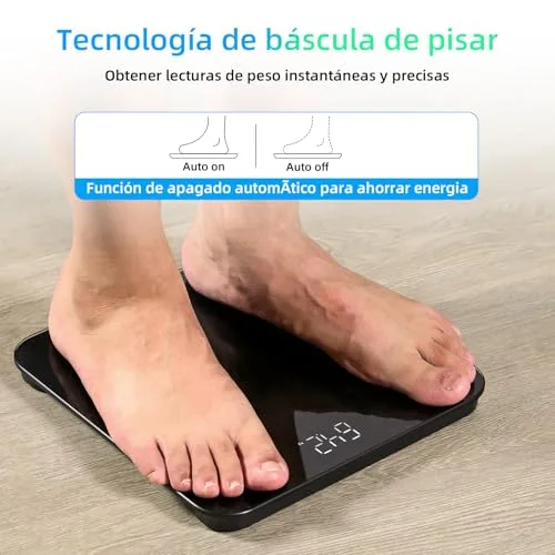 Healthkeep ▫️ Balança de casa de banho, balança digital com ecrã LED, balança de peso corporal de alta precisão, capacidade máxima de 180 kg, tecnologia Step-On, preta 4