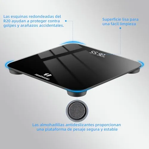 Healthkeep ▫️ Balança de casa de banho, balança digital com ecrã LED, balança de peso corporal de alta precisão, capacidade máxima de 180 kg, tecnologia Step-On, preta 5