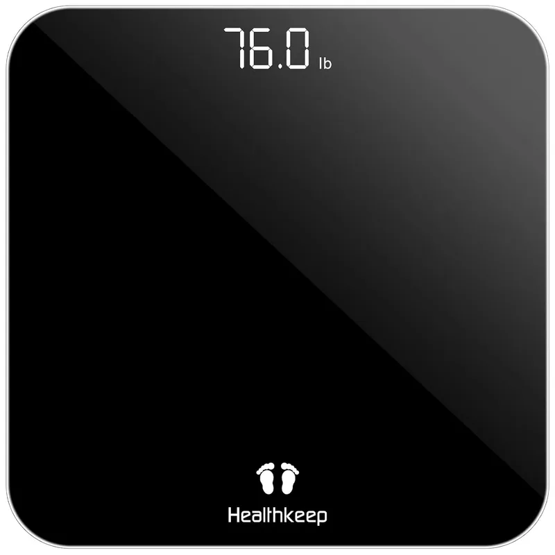 Healthkeep ▫️ Balança de casa de banho, balança digital com ecrã LED, balança de peso corporal de alta precisão, capacidade máxima de 180 kg, tecnologia Step-On, preta