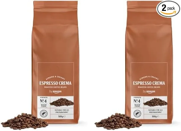 by Amazon ▫️ da Amazon - Café em grão inteiro, torra clara, Espresso Crema - Certificado pela Rainforest Alliance, 500 g, embalagem de 2, (anteriormente da marca Happy Belly)
