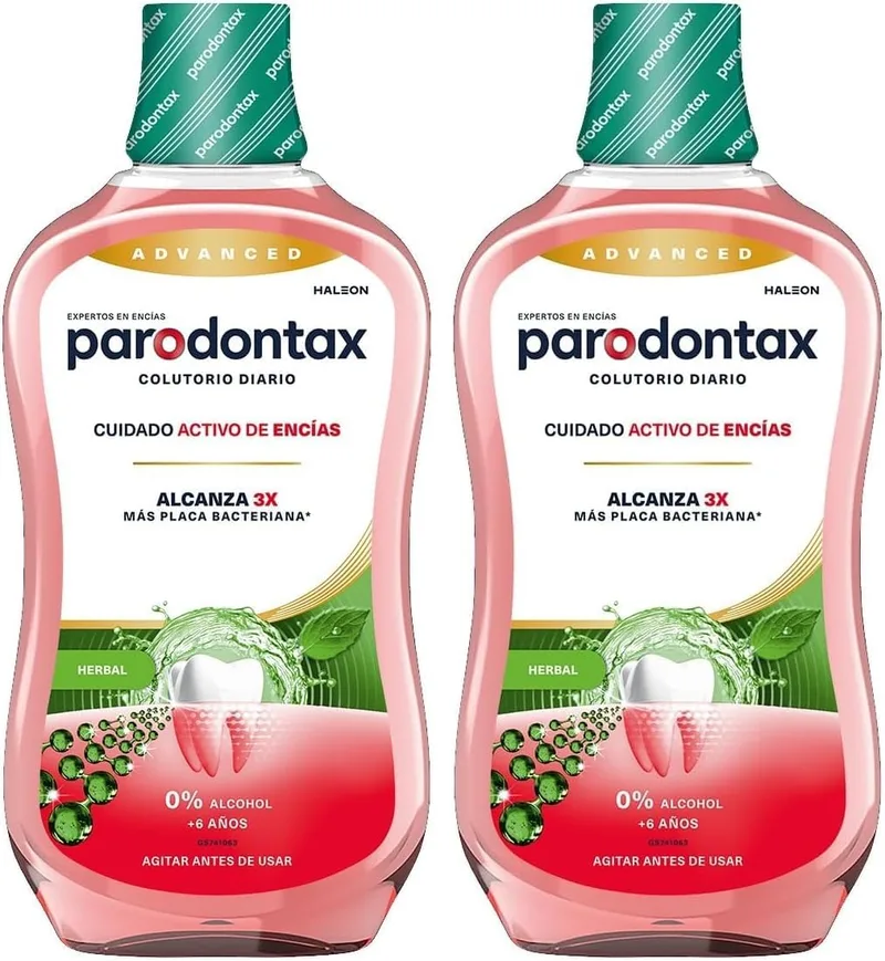 Parodontax ▫️ à base de ervas, enxaguante bucal para sangramento das gengivas, uso diário, gengivas saudáveis e hálito fresco, sem álcool, 500 ml (embalagem de 2)