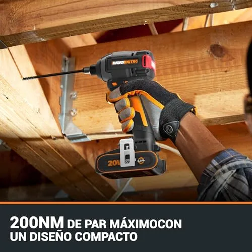 WORX ▫️ WX265 Aparafusadora de impacto Nitro 20 V sem escovas, 200 Nm, 3 velocidades, 2 modos, 2 baterias de 2 Ah, para metal, madeira e automoción 3