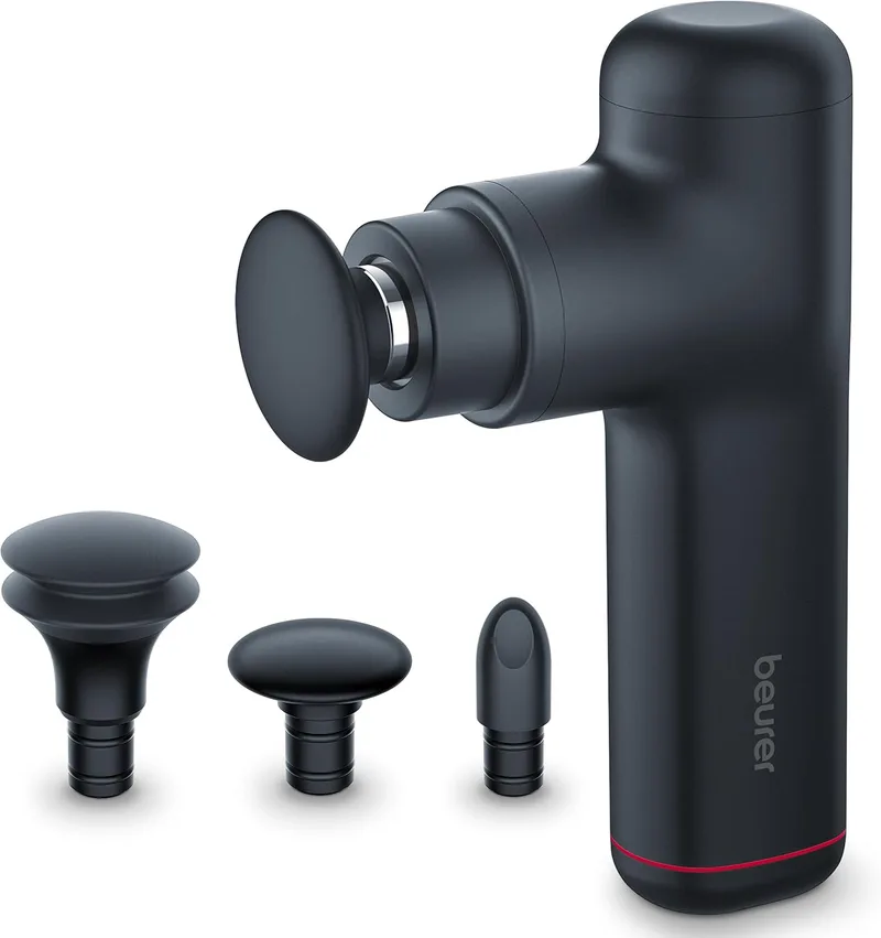 Beurer ▫️ MG 79 Massage Gun Sensitive, pistola de massagem muscular compacta com 3 acessórios, massagem suave dos pontos-gatilho para zonas sensíveis do corpo com 3 níveis de intensidade