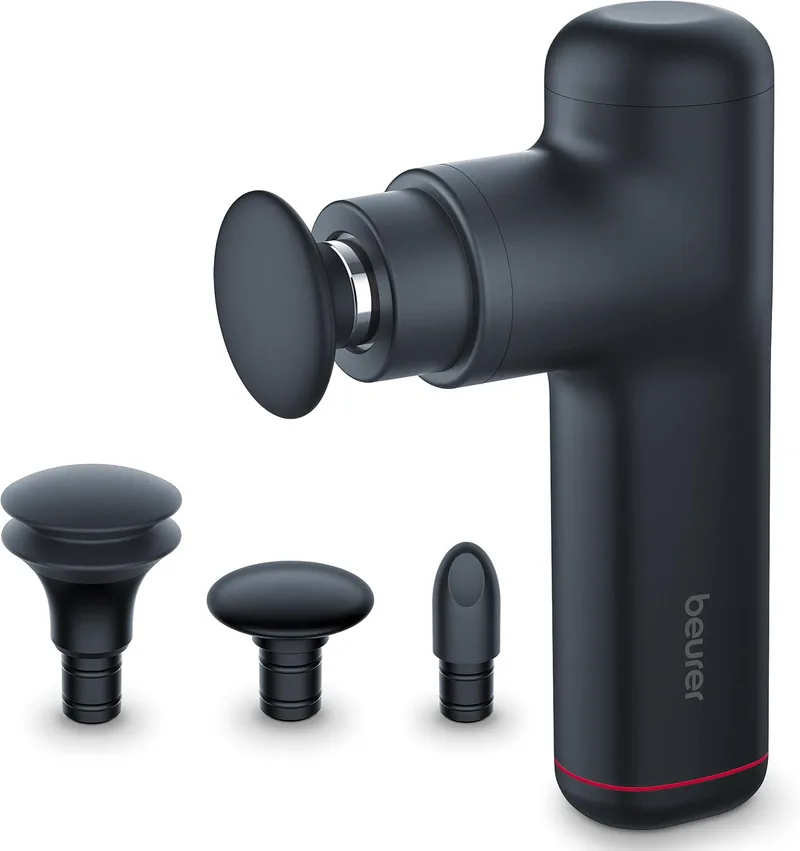 Beurer ▫️ MG 79 Massage Gun Sensitive, pistola de massagem muscular compacta com 3 acessórios, massagem suave dos pontos-gatilho para zonas sensíveis do corpo com 3 níveis de intensidade