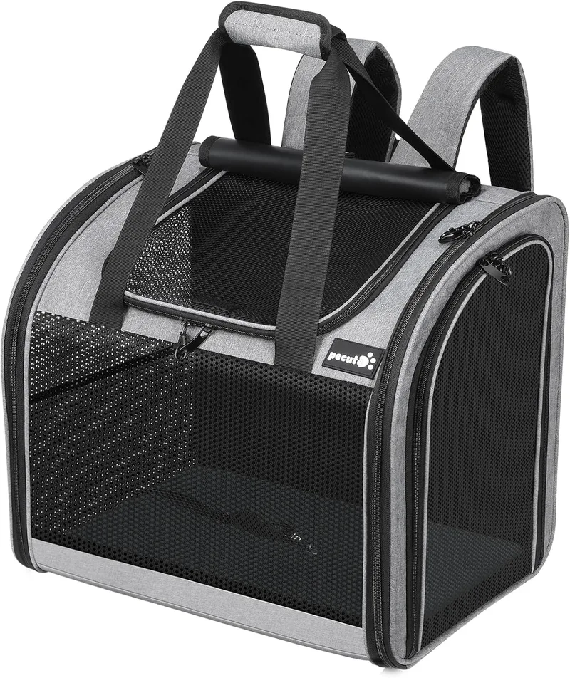 Pecute ▫️ mochila de transporte para gatos com design ventilado, mochila dobrável para gatos e cães, mochila para cães com alça de segurança