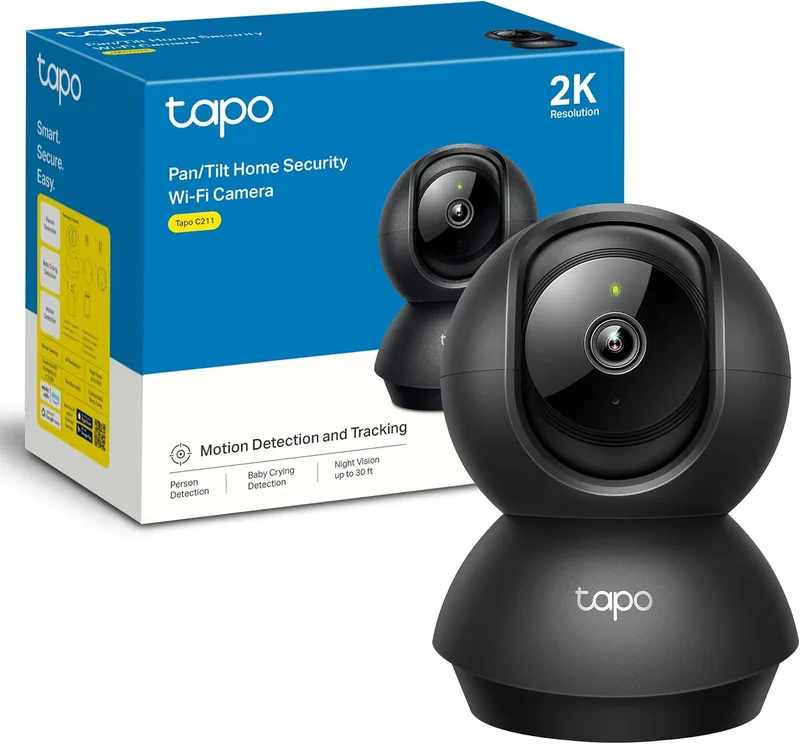 Tapo ▫️ C211-2K Pan/Tilt Indoor Security Camera for Baby Monitor-Pet Camera-Motion Detection and Tracking-Works with Alexa and Google, Suporta cartão SD até 512 GB