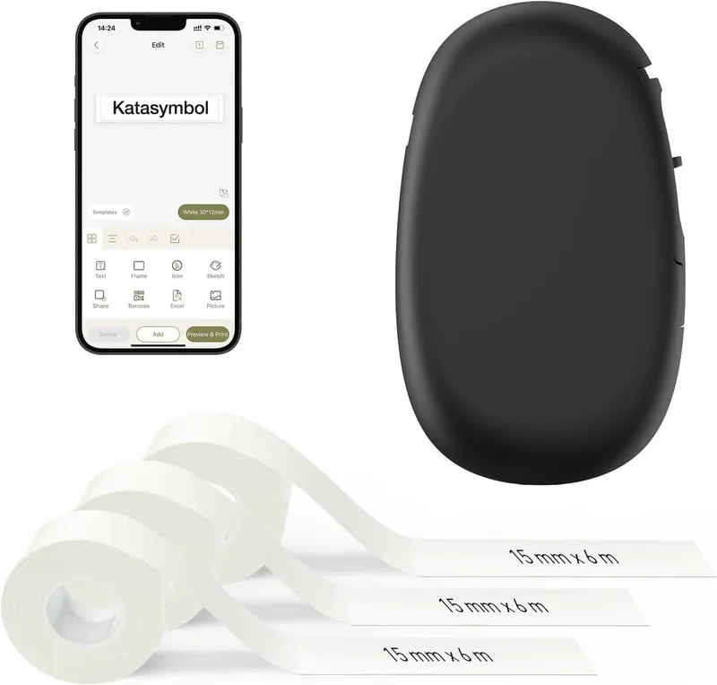SUPVAN ▫️ E10 Impressora de etiquetas Bluetooth com 3 rolos de 6 m de etiquetas à prova de água