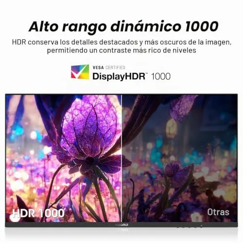 KOORUI ▫️ Monitor de 27 polegadas, monitor de 240 Hz, ecrã de computador QHD 2560 × 1440, monitor para jogos VA Mini LED, 1 ms, Adaptive Sync, 2xHDMI 2.0, DisplayPort 1.4, HDR1000, 95% DCI-P3, VESA 75 × 75 mm, Altura Ajustável 2