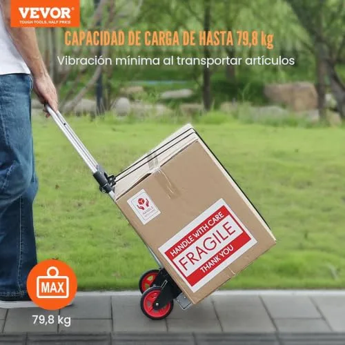 VEVOR ▫️ Carrinho de mão dobrável em alumínio, com capacidade de carga de 80 kg. Carrinho de mão de alta resistência com rodas de borracha e pega telescópica para transporte doméstico, mercadorias de armazém e supermercado 2