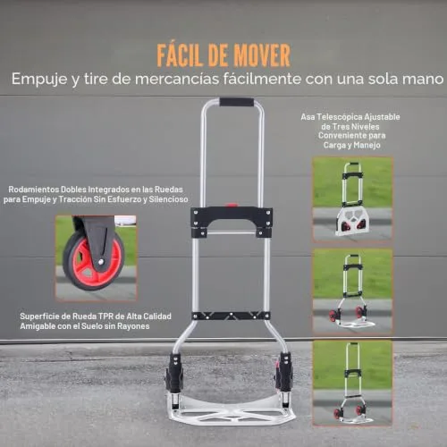 VEVOR ▫️ Carrinho de mão dobrável em alumínio, com capacidade de carga de 80 kg. Carrinho de mão de alta resistência com rodas de borracha e pega telescópica para transporte doméstico, mercadorias de armazém e supermercado 3