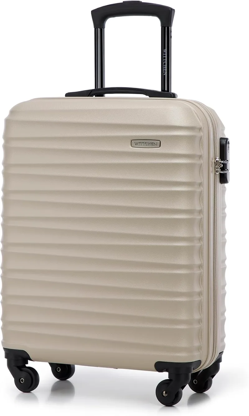WITTCHEN ▫️ Mala de mão Bagagem de cabine Bagagem de cabine Pequena Bagagem de cabine Trolley de cabine ABS Estrutura rígida 4 rodas giratórias Bloqueio de combinação Pega telescópica Linha de ranhuras Bege Ryanair/Vueling/Iberia