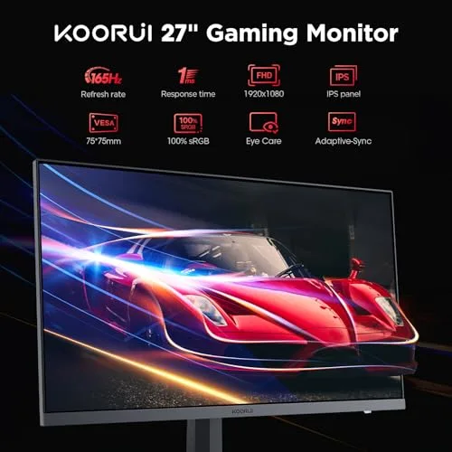 KOORUI ▫️ Monitor de 27 polegadas, monitor para jogos de 165 Hz, ecrã IPS para computador, FHD 1920×1080, 1 ms GTG, Adaptive Sync, 90 % DCI-P3, HDMI, DisplayPort, VESA 75 × 75 mm 2