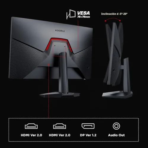 KOORUI ▫️ Monitor de 27 polegadas, monitor para jogos de 165 Hz, ecrã IPS para computador, FHD 1920×1080, 1 ms GTG, Adaptive Sync, 90 % DCI-P3, HDMI, DisplayPort, VESA 75 × 75 mm 6
