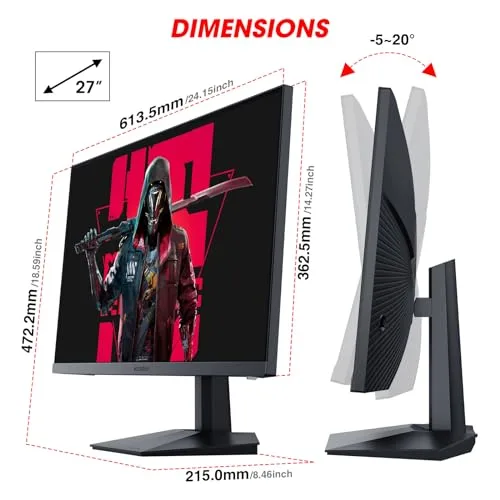 KOORUI ▫️ Monitor de 27 polegadas, monitor para jogos de 165 Hz, ecrã IPS para computador, FHD 1920×1080, 1 ms GTG, Adaptive Sync, 90 % DCI-P3, HDMI, DisplayPort, VESA 75 × 75 mm 7