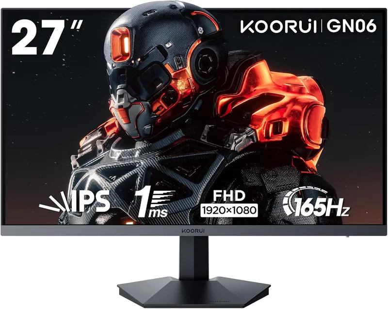 KOORUI ▫️ Monitor de 27 polegadas, monitor para jogos de 165 Hz, ecrã IPS para computador, FHD 1920×1080, 1 ms GTG, Adaptive Sync, 90 % DCI-P3, HDMI, DisplayPort, VESA 75 × 75 mm
