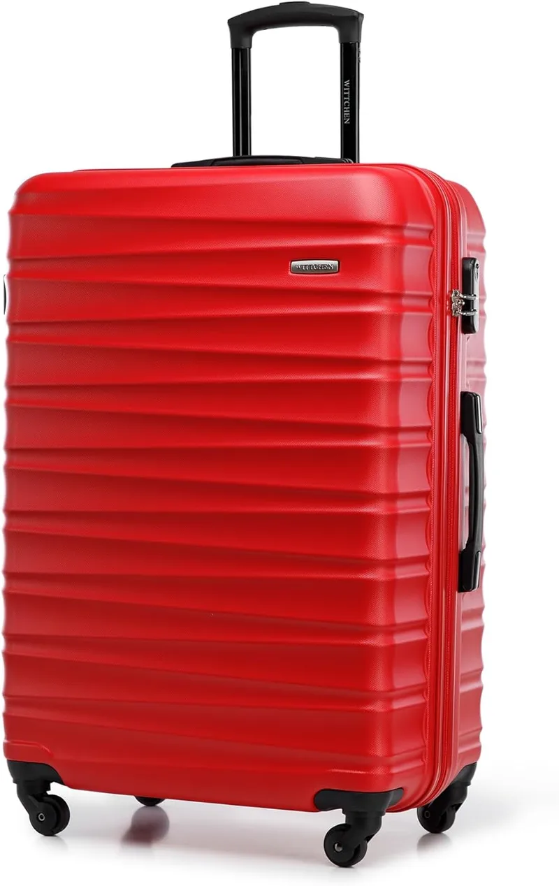 WITTCHEN ▫️ Mala Trolley grande Mala de check-in em ABS rígido com 4 rodas giratórias com fecho de combinação e pega telescópica Groove Line vermelha Ryanair/Vueling/Iberia/easyJet/Iberia Express