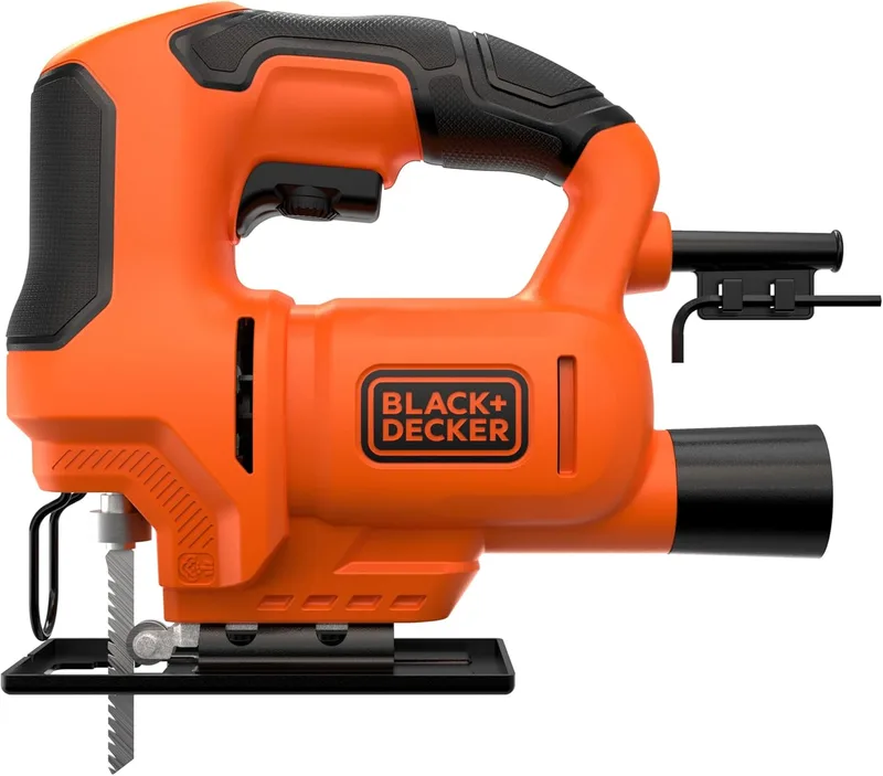 Black+Decker ▫️ Serra de recorte de 400 W, design compacto e ergonómico, troca de lâmina sem ferramentas, corte em ângulo de 0 a 45º, compatível com lâminas do tipo «T», velocidade de 0 a 3 000 cpm - BES603-QS