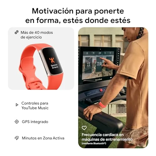 Fitbit ▫️ Google Charge 6 - Pulseira de atividade com 3 meses de subscrição do serviço Google Health Premium incluídos, 7 dias de autonomia da bateria, Google Wallet e Maps, Coral/Alumínio Dourado Champanhe 4