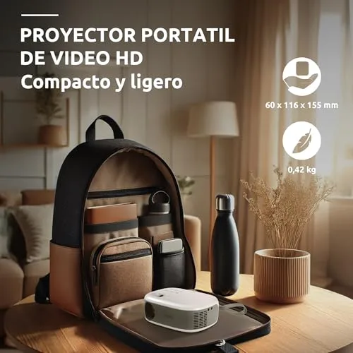 Strong ▫️ Mini-projetor de vídeo N1 - Resolução HD 720p, compatível com Full HD 1080p - 120 lúmenes ANSI - Distância de projeção de 0,9 a 6,2 m - Conectividade HDMI/USB/AV + saída de áudio - Branco 3