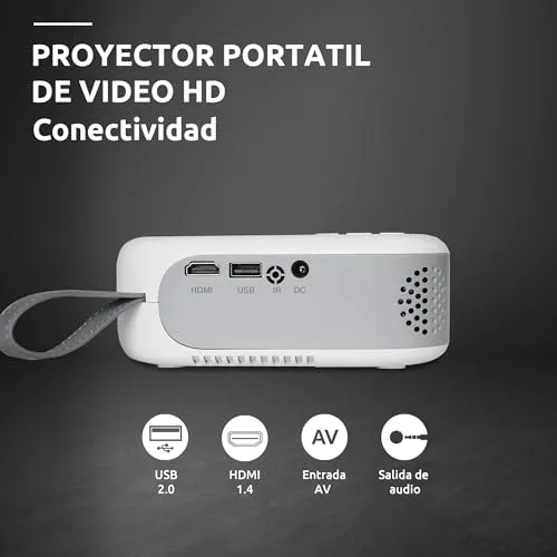 Strong ▫️ Mini-projetor de vídeo N1 - Resolução HD 720p, compatível com Full HD 1080p - 120 lúmenes ANSI - Distância de projeção de 0,9 a 6,2 m - Conectividade HDMI/USB/AV + saída de áudio - Branco 4