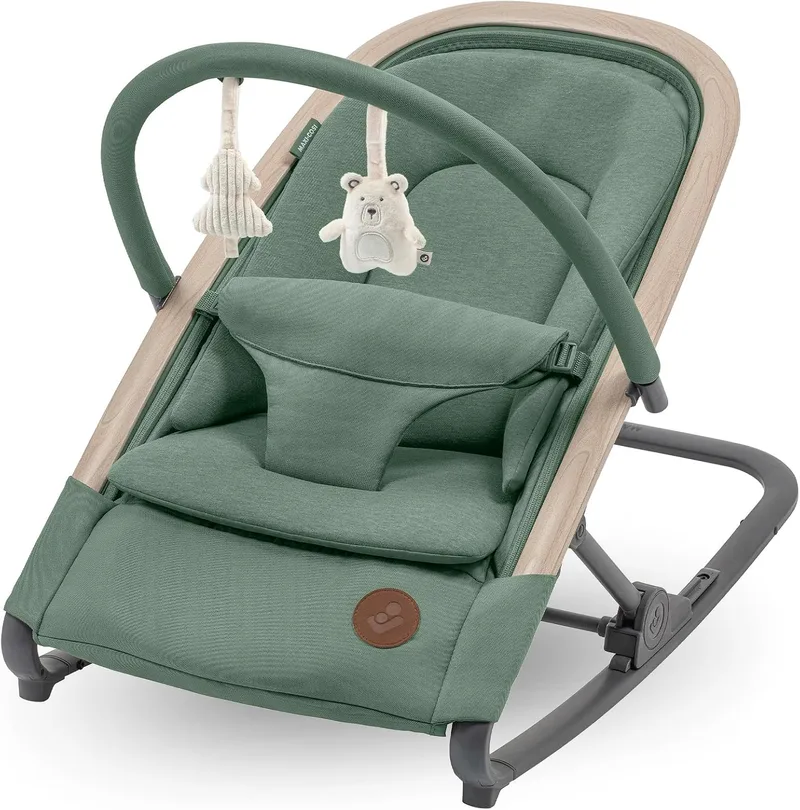 Maxi-Cosi ▫️ Kori Espreguiçadeira para bebé 2 em 1 com arco de brinquedos, 0-2 anos, máx. 15 kg, baloiço para bebé, 3 posições de reclinação com uma só mão, leve e compacta, arnês Easy-in, Eco Care, Beyond Green
