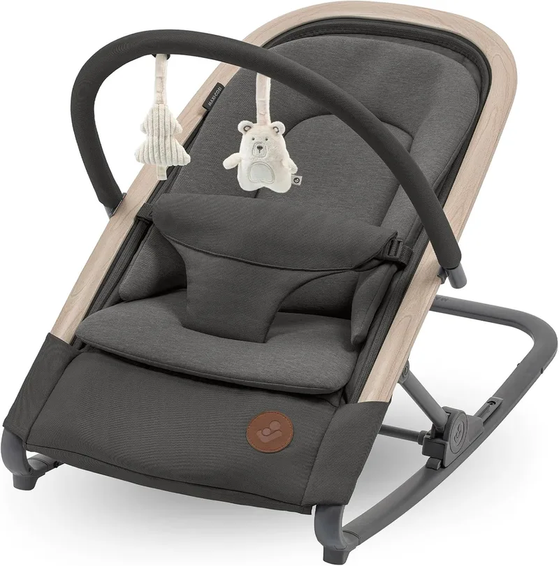 Maxi-Cosi ▫️ Kori, cadeira de baloiço 2 em 1 com arco de brinquedos, 0-2 anos, máx. 15 kg, cadeira de baloiço para bebé, 3 posições de reclinação com uma só mão, leve e compacta, arnês Easy-in, Eco Care, cor Beyond Graphite