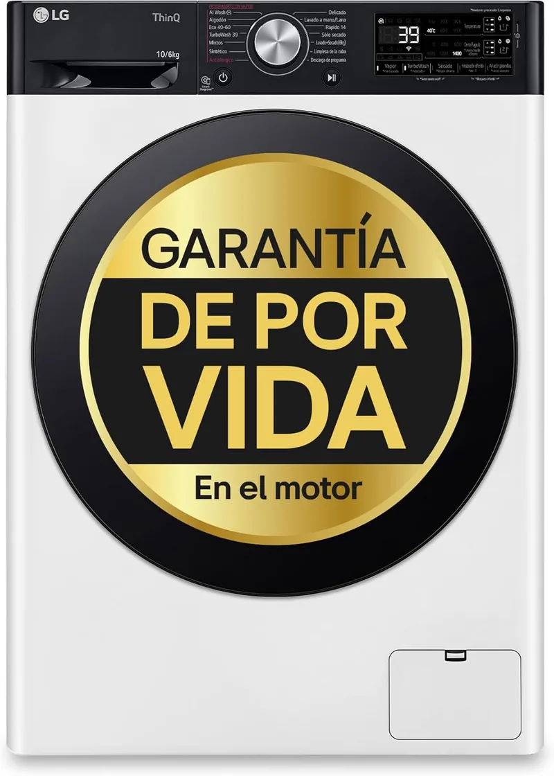 LG ▫️ F4DR7510AGW - Máquina de Lavar Roupa Inteligente, 10/6kg, AI Diret Drive, 1400rpm, Carregamento Frontal, TurboWash 360°, Wifi, Vapor, Série 750, Branco