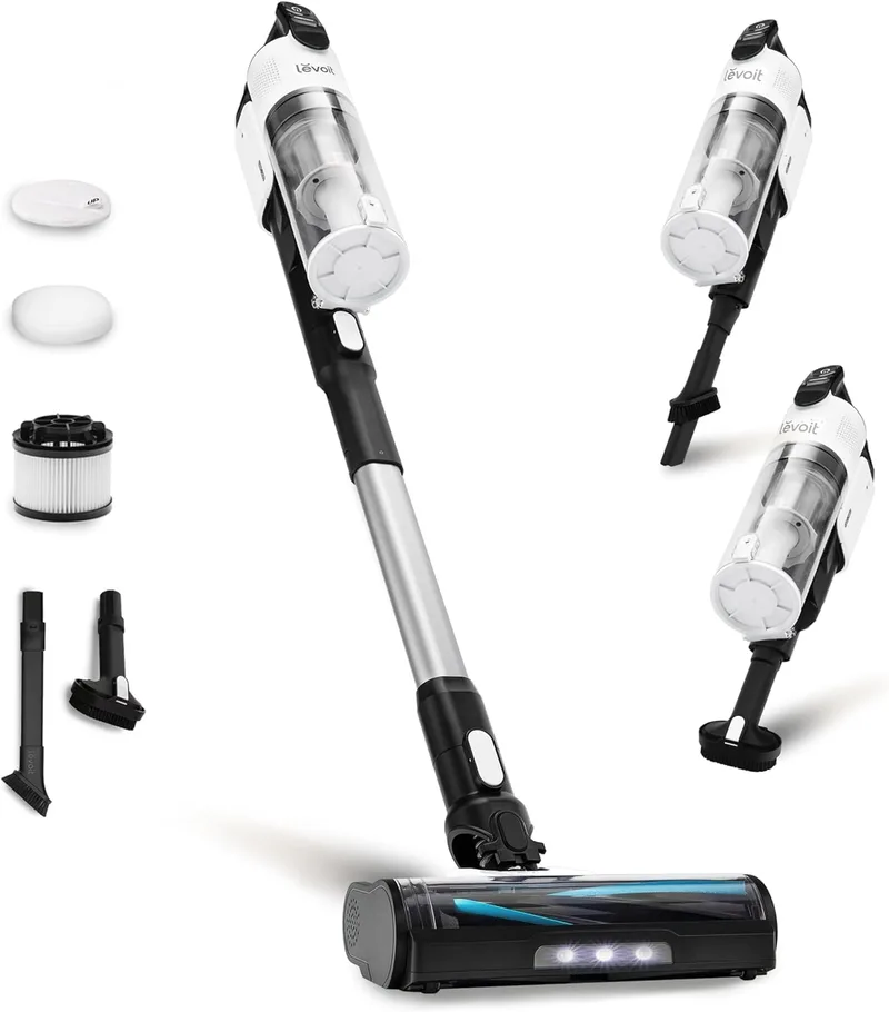 Levoit ▫️ LVAC200 Aspirador sem fio, anti-emaranhamento, 4 em 1, leve, branco | Aspirador vertical com autonomia máxima de 50 min, bateria removível, Luz LED, Aspirador para Animais de Estimação/Tapetes/Carro, 99,9% de filtragem