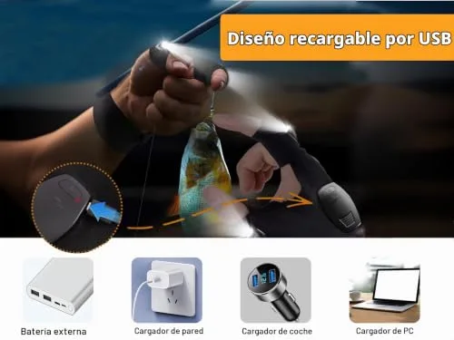 LANANUVO ▫️ Luvas de pesca, luvas LED recarregáveis, presente para homens, presente criativo para o pai, luvas com lanterna LED para reparações, trabalho e acampamento, presentes originais de aniversário e Natal 3