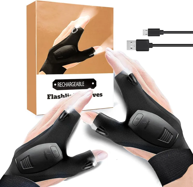LANANUVO ▫️ Luvas de pesca, luvas LED recarregáveis, presente para homens, presente criativo para o pai, luvas com lanterna LED para reparações, trabalho e acampamento, presentes originais de aniversário e Natal