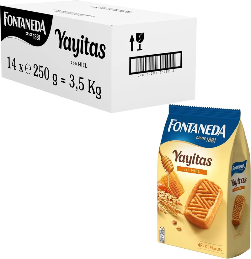 Fontaneda ▫️ Yayitas Bolachas com Mel, 14 saquetas de 250 g