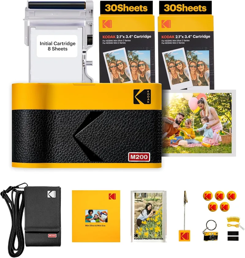 KODAK ▫️ Impressora de fotografias portátil Mini 2 ERA 4PASS (5,3 x 8,6 cm) (Impressora + Pacote de oferta com 38 folhas (8 folhas iniciais + 30 folhas), amarela)