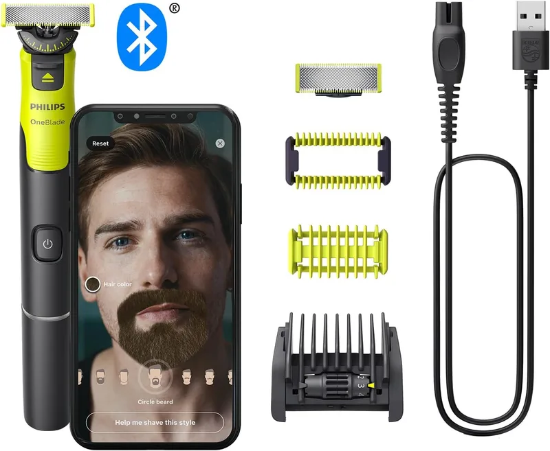 Philips ▫️ OneBlade 360 Bluetooth Aparador de barba e corpo, máquina de barbear eléctrica para homem, depilação para homem, 2 lâminas, 5 comprimentos, 60 minutos de utilização com 1 hora de carga, QP4631/30