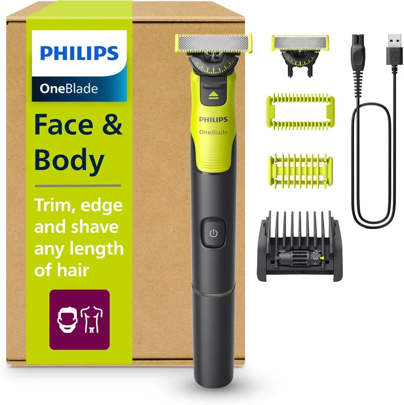 PHILIPS ▫️ OneBlade 360 com Bluetooth, aparador de barba e corpo, máquina de barbear elétrica para homem, depilação masculina, 2 lâminas, 5 comprimentos, 60 minutos de utilização com 1 hora de carregamento, QP4631/30