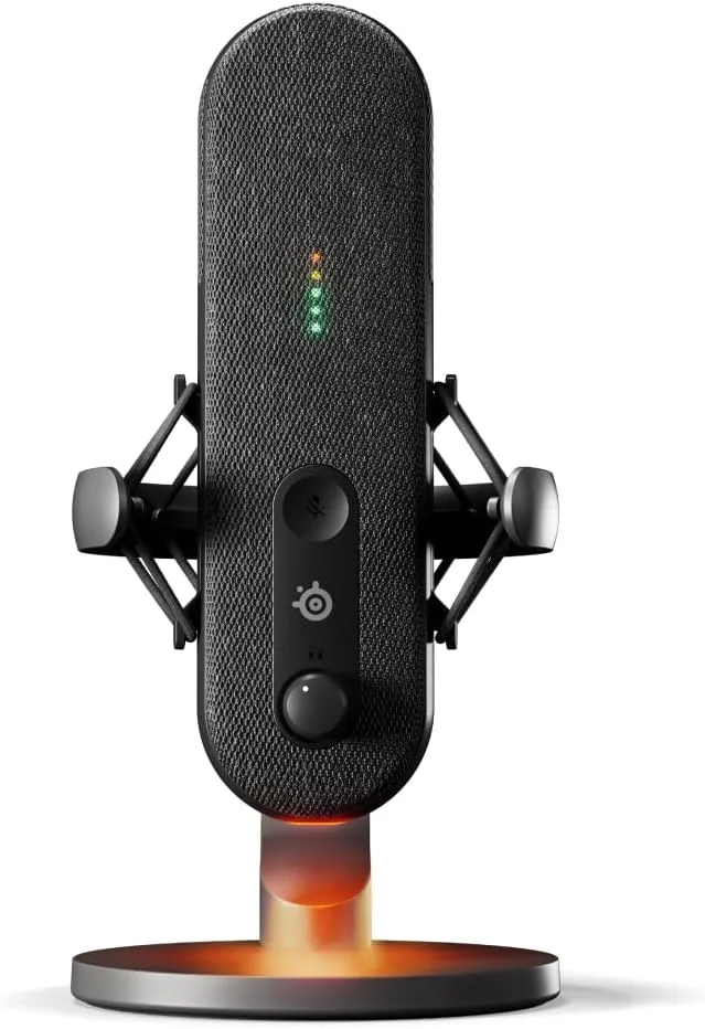SteelSeries ▫️ Alias Micro USB para PC — cápsula 3 vezes maior para jogos, streaming e podcasts — cancelamento de ruído por IA — controlo de silêncio e volume por LED — suporte antivibrações