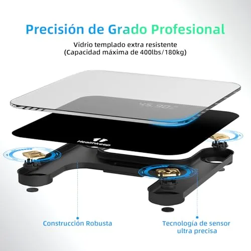 Healthkeep ▫️ Balança Digital de Casa de Banho, Balança de Peso Corporal de Alta Precisão, Máximo de 180 kg, com Tecnologia Step-On, Preta 2