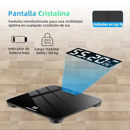 Healthkeep ▫️ Balança Digital de Casa de Banho, Balança de Peso Corporal de Alta Precisão, Máximo de 180 kg, com Tecnologia Step-On, Preta 3