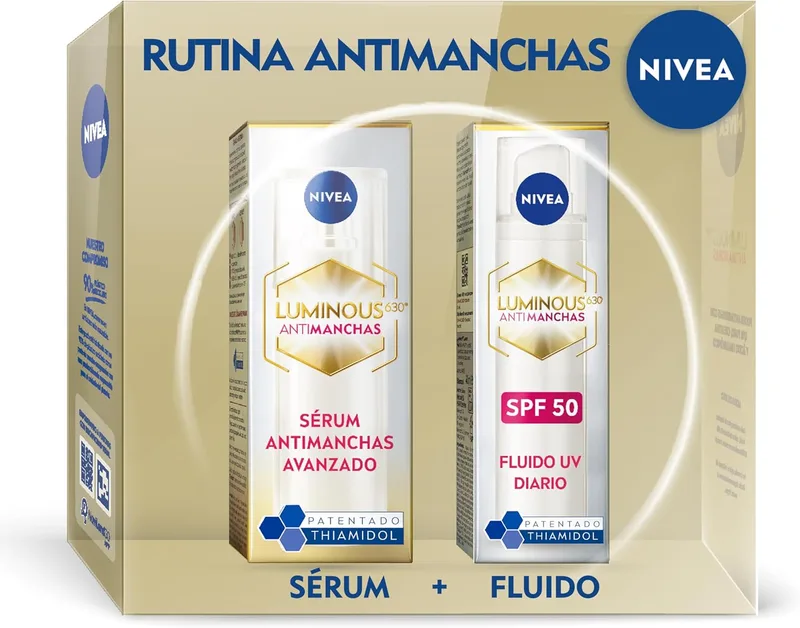 NIVEA ▫️ Pack Cuidado Antimanchas Cellular LUMINOUS 630 - Conjunto de oferta com Sérum Facial (30 ml) e Creme de Dia FP50 (40 ml) - Com Tiamidol e Ácido Hialurónico - Para uma tez uniforme e luminosa