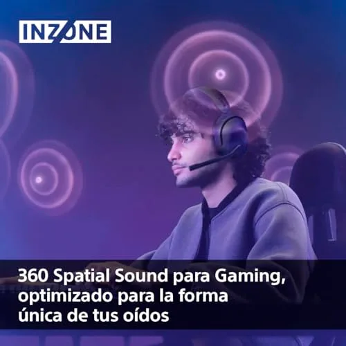 Sony ▫️ INZONE H5 - Auscultadores sem fios para jogos, som espacial 360º para jogos, ajuste confortável, 28 horas de autonomia da bateria, baixa latência, microfone compatível com IA, PC e PS5 3