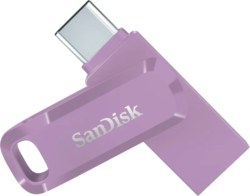 SanDisk ▫️ Ultra Dual Drive Go, Pen USB de 256 GB (com conectores USB Type-C e Type-A reversíveis, para telemóveis Android, tablets, Macs e computadores, até 400 MB/s) Lavanda