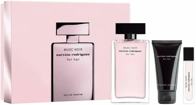 Narciso Rodriguez ▫️ Conjunto de oferta For Her Musc Noir Eau de Parfum 100 ml 2023 (Contém 100 ml de EDP, 50 ml de loção corporal e 10 ml de spray de viagem)