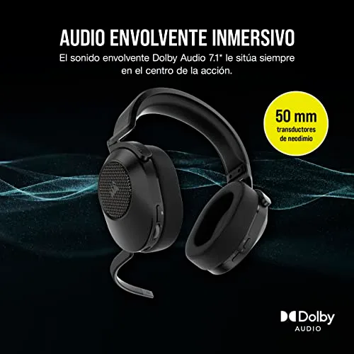 Corsair ▫️ Auscultadores para jogos multiplataforma sem fios HS65 com Bluetooth - Som envolvente Dolby 7.1 - Microfone omnidirecional - iCUE - PC, Mac, PS5, PS4, Nintendo Switch, telemóvel - Carbono 5