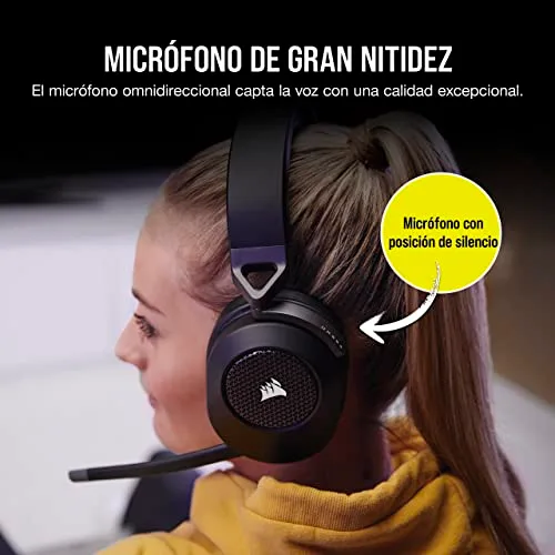 Corsair ▫️ Auscultadores para jogos multiplataforma sem fios HS65 com Bluetooth - Som envolvente Dolby 7.1 - Microfone omnidirecional - iCUE - PC, Mac, PS5, PS4, Nintendo Switch, telemóvel - Carbono 6