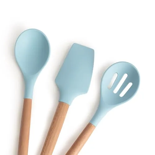 CREATE ▫️ /Conjunto de utensílios azul e madeira / 11 utensílios, silicone e madeira de faia, sem BPA, resistentes ao calor até 230 °C 2