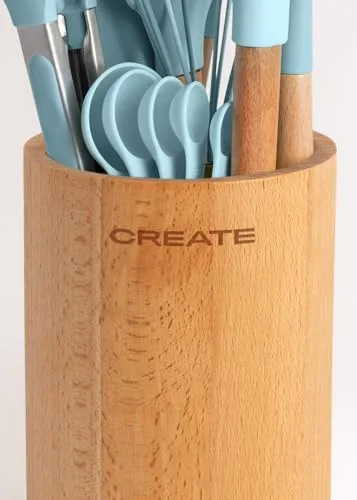 CREATE ▫️ /Conjunto de utensílios azul e madeira / 11 utensílios, silicone e madeira de faia, sem BPA, resistentes ao calor até 230 °C 6